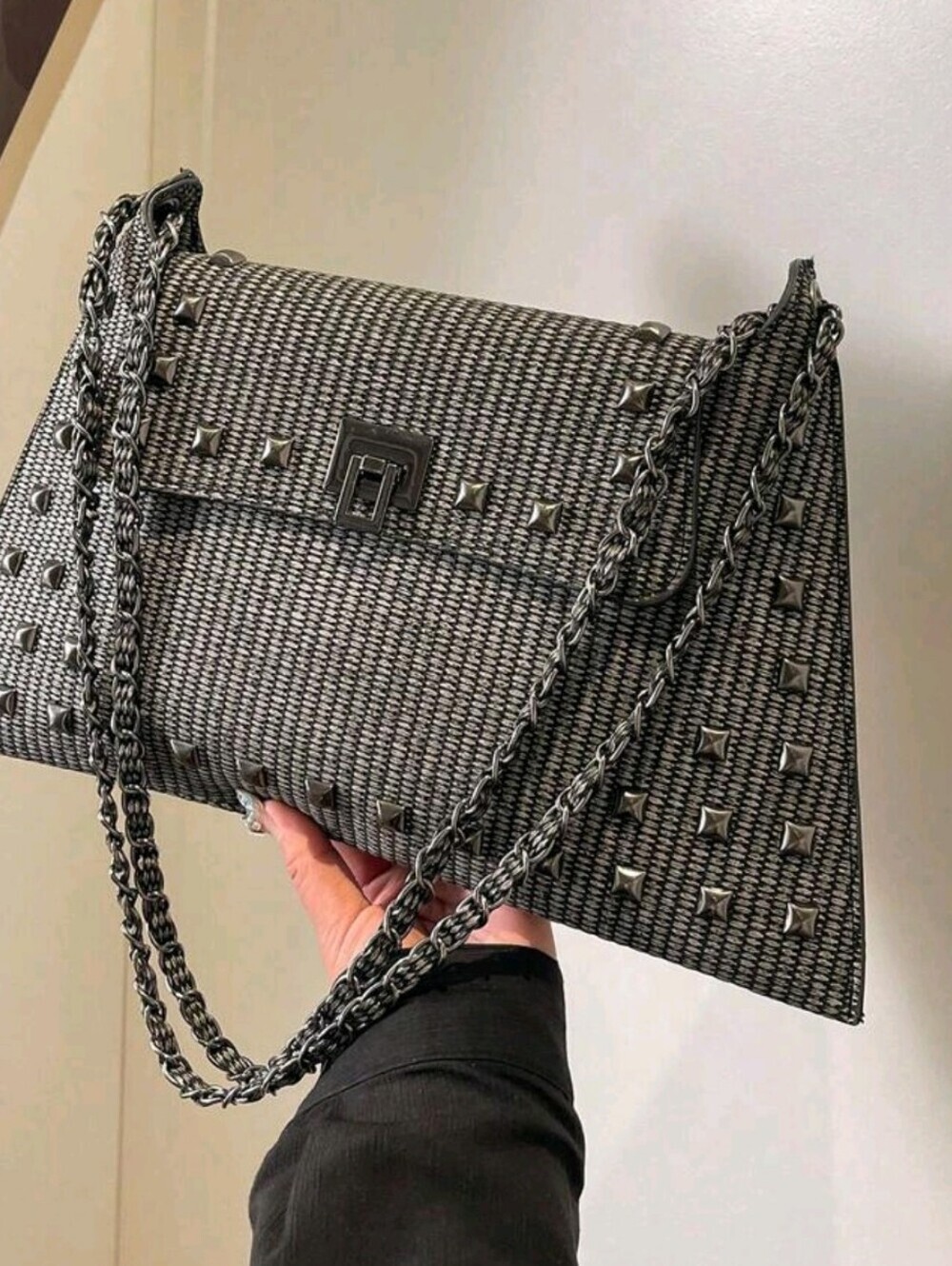 Black Studded Chain Shoulder Bag